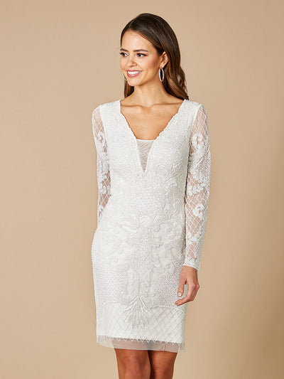 Lara Carla Long Sleeve Beaded Lace Mini Dress