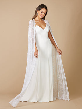 Lara 51066 Ivory Full Length Beaded Tulle Cape