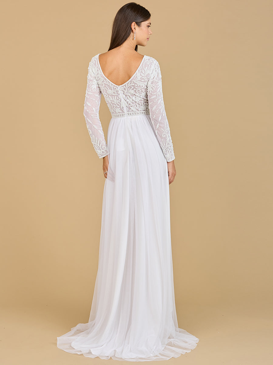 Long Sleeve Bridal Gown with Flowy Skirt