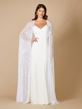 Lara 51101 Ivory Full Length Floral Beaded Bridal Cape