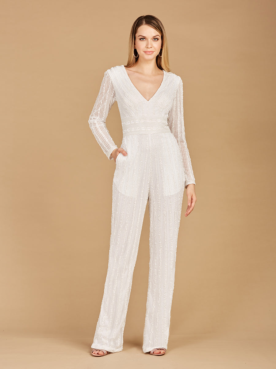 long sleeve jumpsuit wedding dress Lara 51108 Ivory V-neck Beaded Jump Suit Color:As Photo Burgundy Open-Back Tie Maxi Dress Sleeves Sleeve Womens_Apparel_Dresses_Maxi