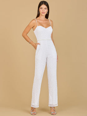 Lara 51122 Ivory Spaghetti Straps Beaded Bridal Jumpsuit