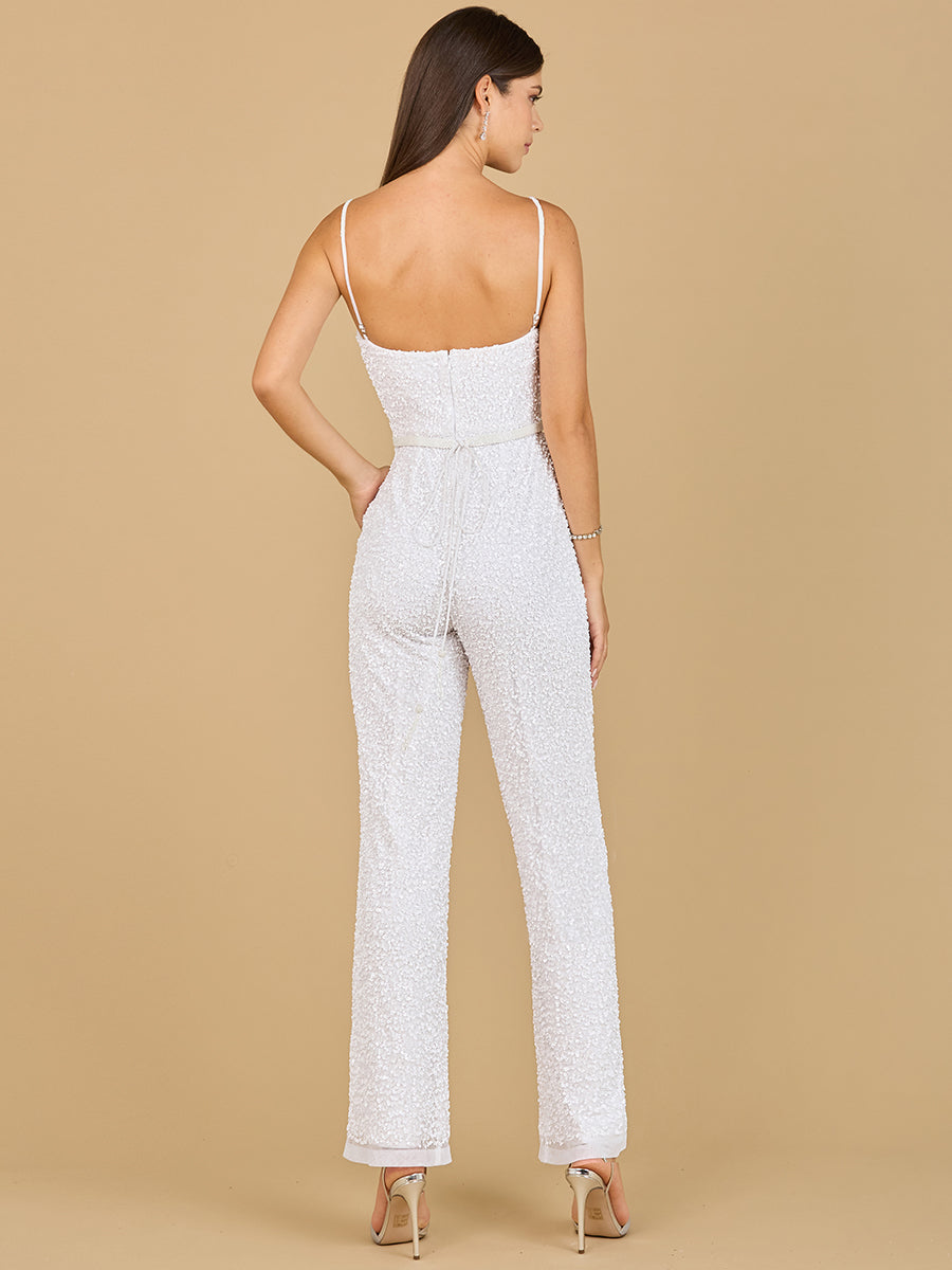 Lara 51122 Ivory Spaghetti Straps Beaded Bridal Jumpsuit
