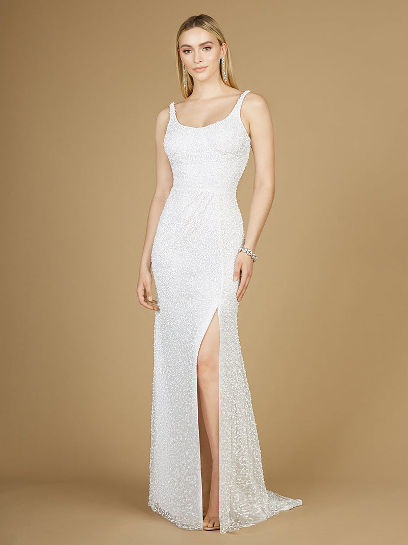 DOUBLE BEADED STRAP Chiffon Gowns with Slit Wisteria