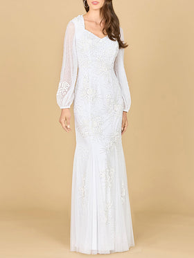 Lara 51178 Ivory Long Sleeve Beaded Bridal Gown