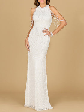 Lara 51185 Ivory Halter Neck Beaded Bridal Gown