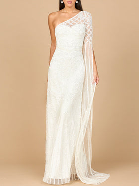 One Sleeve Beaded Bridal Gown