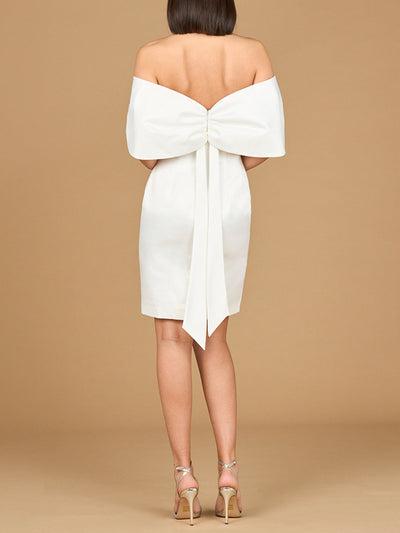 Lara 51202 Off Shoulder Simple Short Wedding Dress with Bow