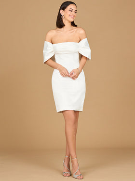 Lara 51202 Off Shoulder Simple Short Wedding Dress with Bow
