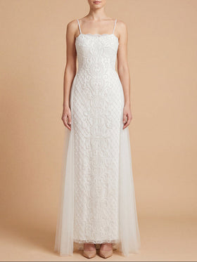 Lara 51224 Ivory Sweetheart Beaded Spaghetti Strap Bridal Sheath Gown