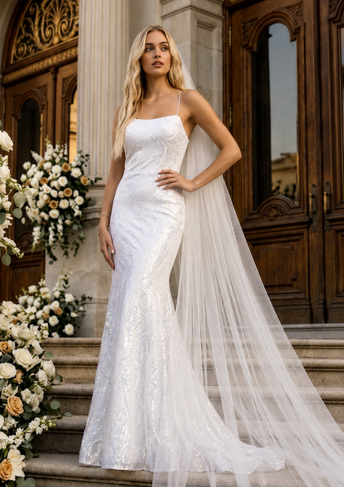 Amelia Couture 6116B Mermaid Open Back Wedding White Formal Dress