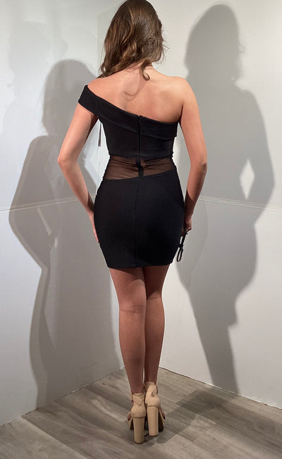 One Shoulder Bodycon Cocktail Dress with Sheer Mesh Waist Short Fitted Party Dress by Jovani 51667