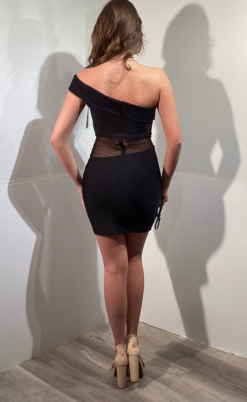 One Shoulder Bodycon Cocktail Dress with Sheer Mesh Waist Short Fitted Party Dress by Jovani 51667