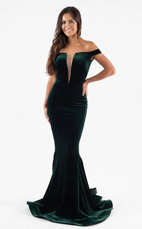 Jessica Angel JA518V Off-Shoulder Fitted Court Train Evening Velvet Dress