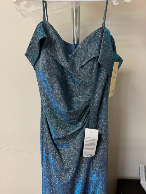 Clearance Royal/Silver Size M Cold Shoulder Metallic Evening Dress By Lenovia 5213