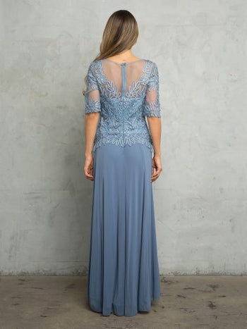 White Beaded Lace Bridal Gown with Sheer Sleeves and Flowing Chiffon Skirt By Eva USA 5222 (Copy)