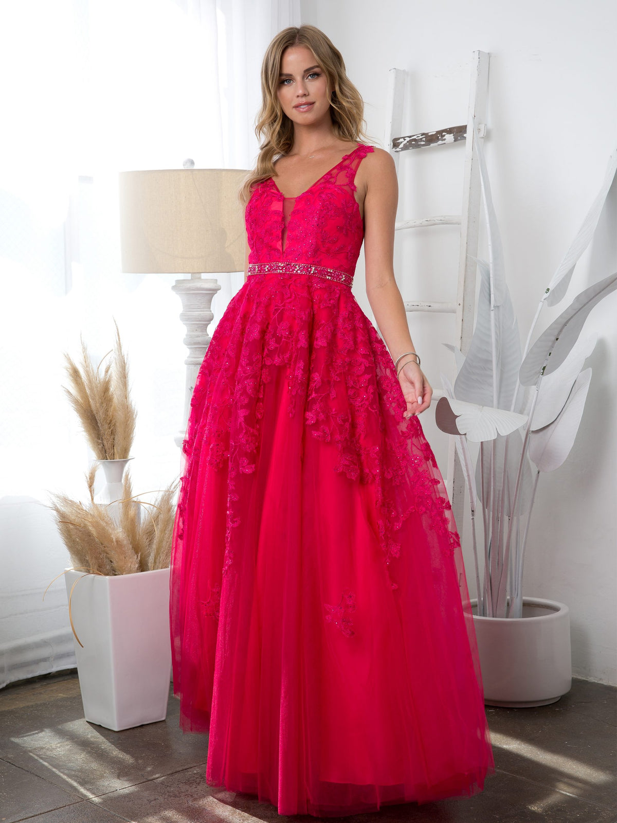 Eva USA 5232 Embellished Floral Embroidery A-Line Gown