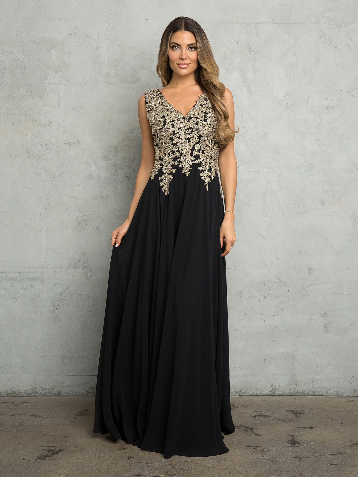 Clearance Black Size 3XL V-Neck Embellished Sleeveless Evening Gown by Eva USA EV5233