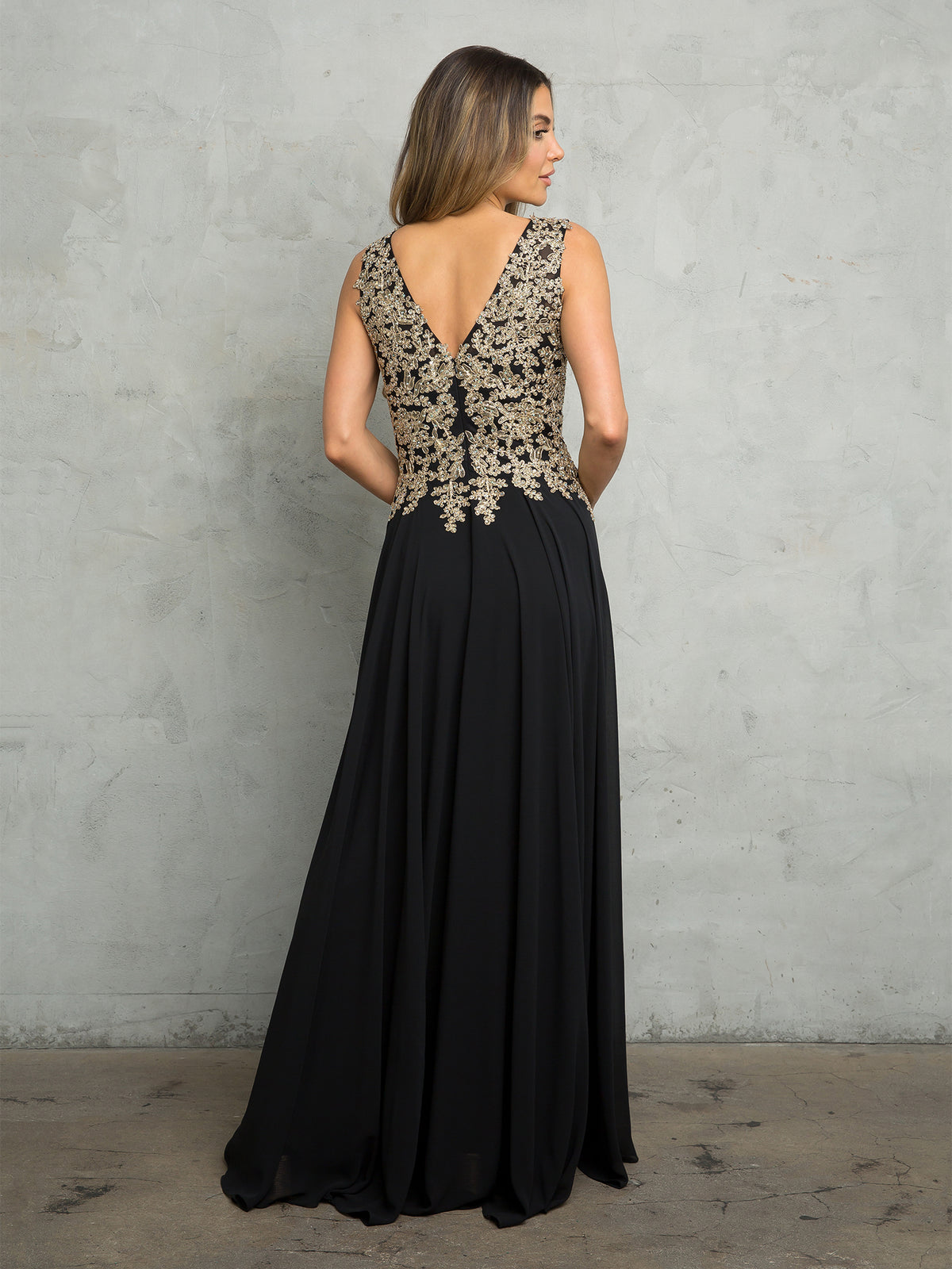 Clearance Black Size 3XL V-Neck Embellished Sleeveless Evening Gown by Eva USA EV5233