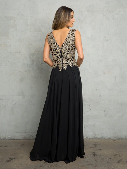 Clearance Black Size 3XL V-Neck Embellished Sleeveless Evening Gown by Eva USA EV5233