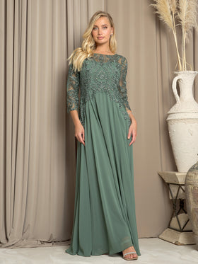 Clearance Eucalyptus Size L Long Formal Mother of the Bride Dress By Eva USA 5248