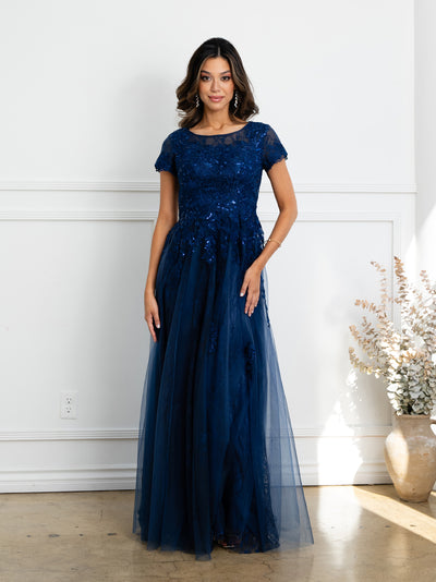 Eva USA 5261 Monochrome Appliqué Tulle Mother of the Bride Gown