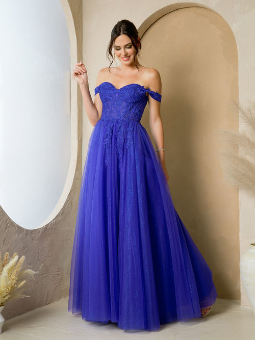 Long Formal A Line Slit Prom DressRoyal