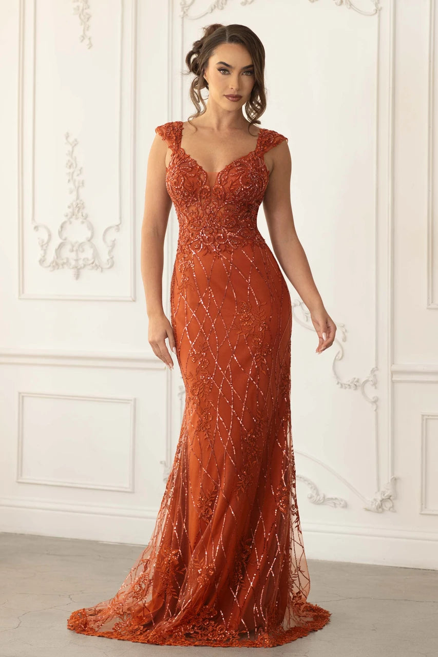 Clearance Sienna Size 2XL Fitted Embellished Formal Evening Gown by Lenovia 8350