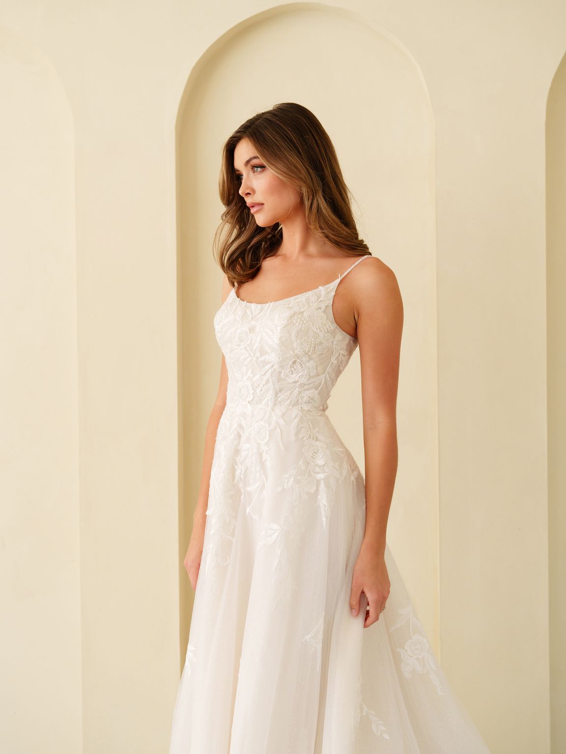 Eva USA EV5296 A-Line Lace Tulle Wedding Dress with Spaghetti Straps