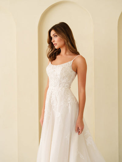 Eva USA EV5296 A-Line Lace Tulle Wedding Dress with Spaghetti Straps