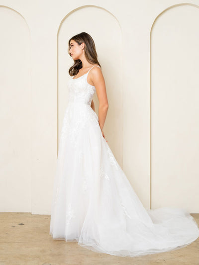 Eva USA EV5296 A-Line Lace Tulle Wedding Dress with Spaghetti Straps
