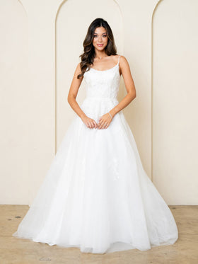 Eva USA EV5296 A-Line Lace Tulle Wedding Dress with Spaghetti Straps