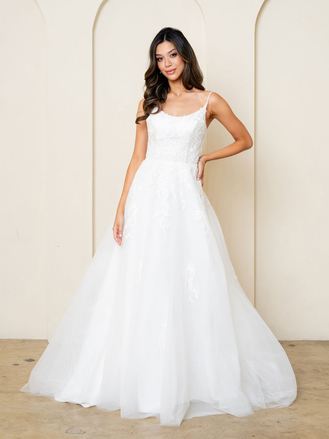 Eva USA EV5296 A-Line Lace Tulle Wedding Dress with Spaghetti Straps