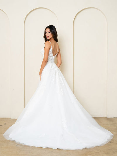 Eva USA EV5296 A-Line Lace Tulle Wedding Dress with Spaghetti Straps