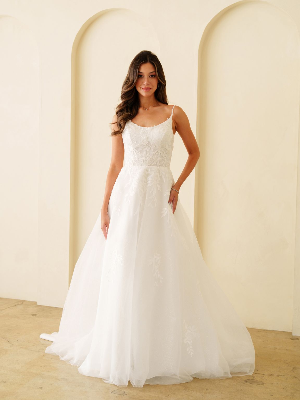 Eva USA EV5296 A-Line Lace Tulle Wedding Dress with Spaghetti Straps