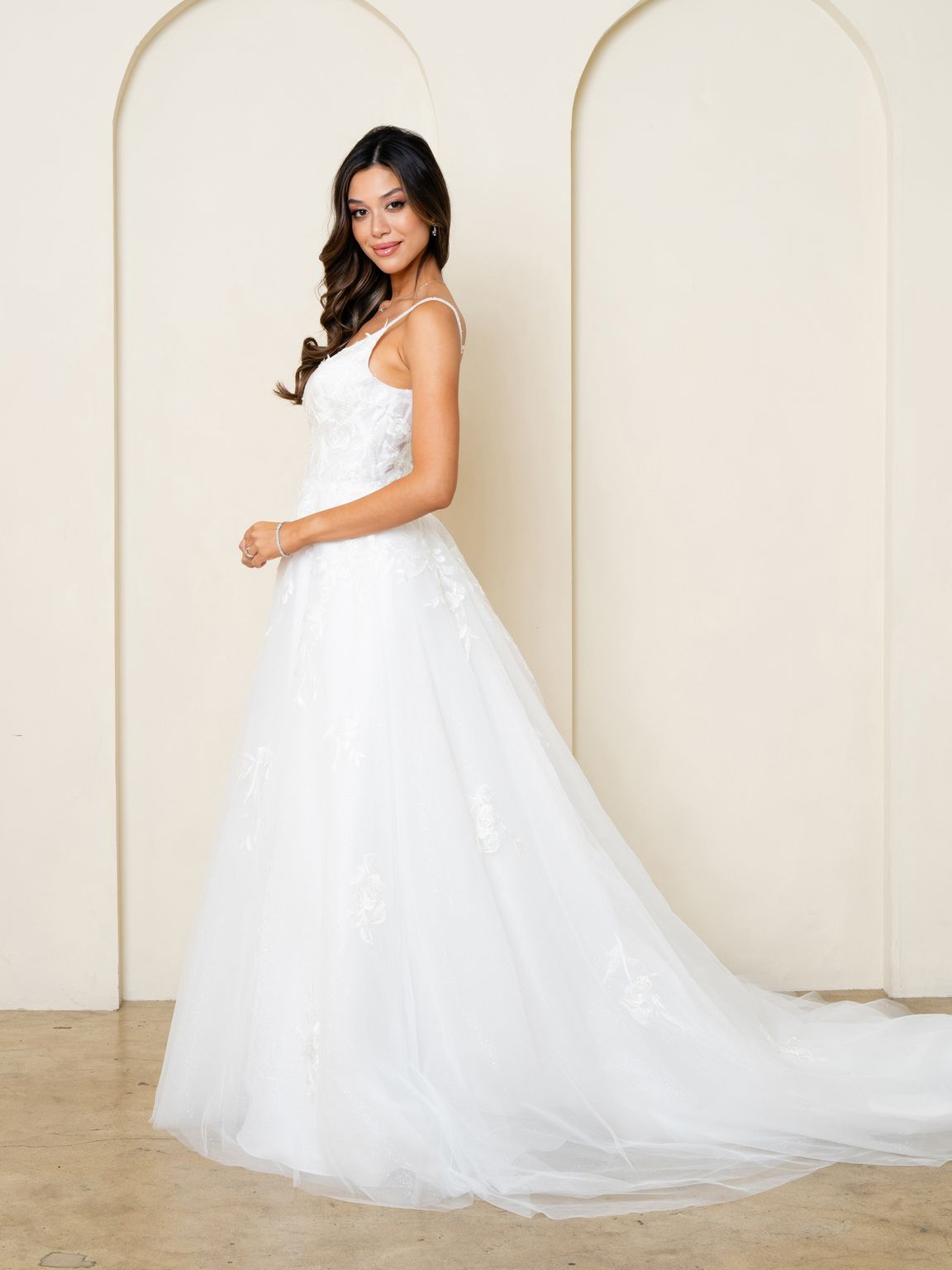 Eva USA EV5296 A-Line Lace Tulle Wedding Dress with Spaghetti Straps