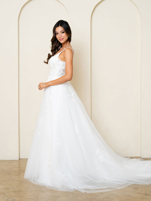 Eva USA EV5296 A-Line Lace Tulle Wedding Dress with Spaghetti Straps