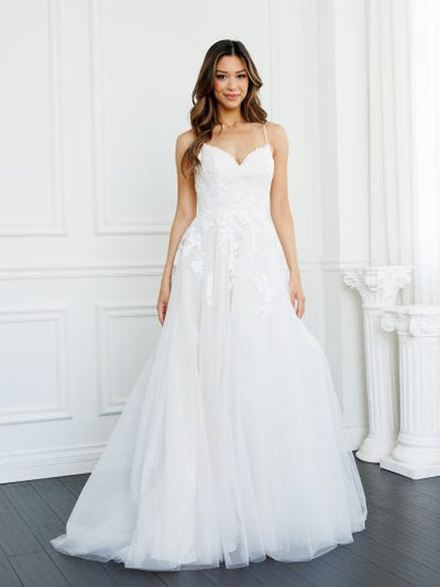 Eva USA 5300 A-Line Floral Lace Long Dress with Structured Lining