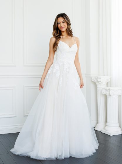 Eva USA 5300 A-Line Floral Lace Long Dress with Structured Lining
