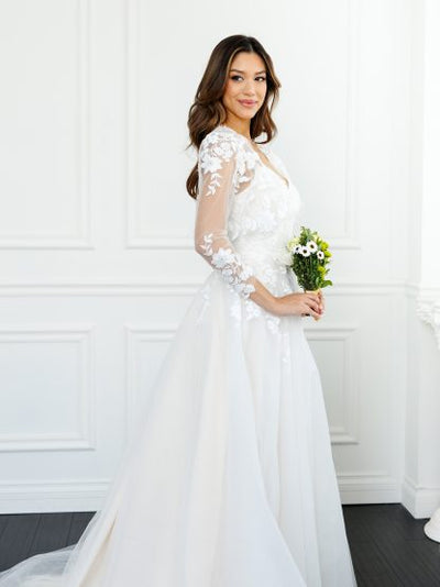 Eva USA 5300 A-Line Floral Lace Long Dress with Structured Lining
