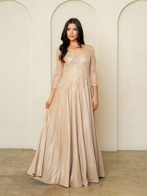 Mother of the Bride Dresses Glitter Long Formal Beaded Mother of the Bride Dress Gold