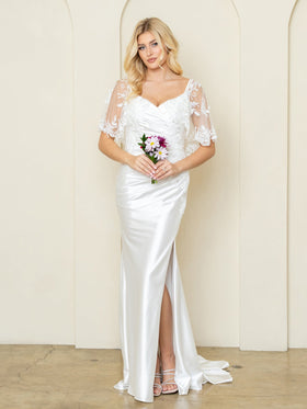 Eva Fashion EV5309W Satin Sheath/Column Sweetheart Wedding Dress with embroidered detail