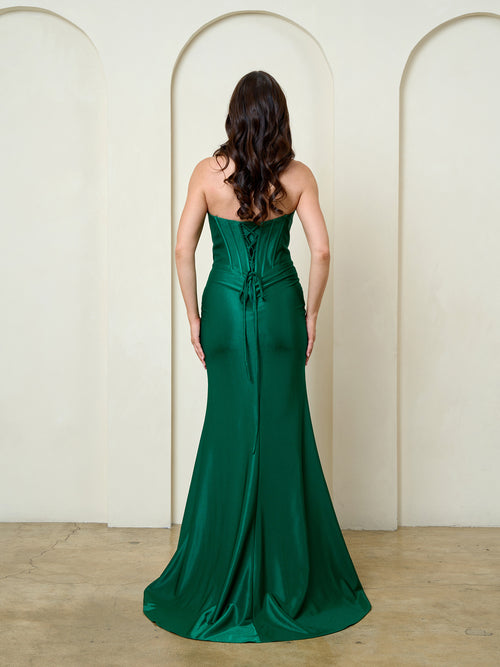 Strapless Corset Satin Fitted Formal Dress with Side Slit Long Prom Evening Gown by Eva USA 5310