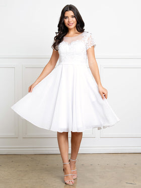 Eva Fashion EV5319 Chiffon A-Line Illusion Wedding Dress with embroidered detail