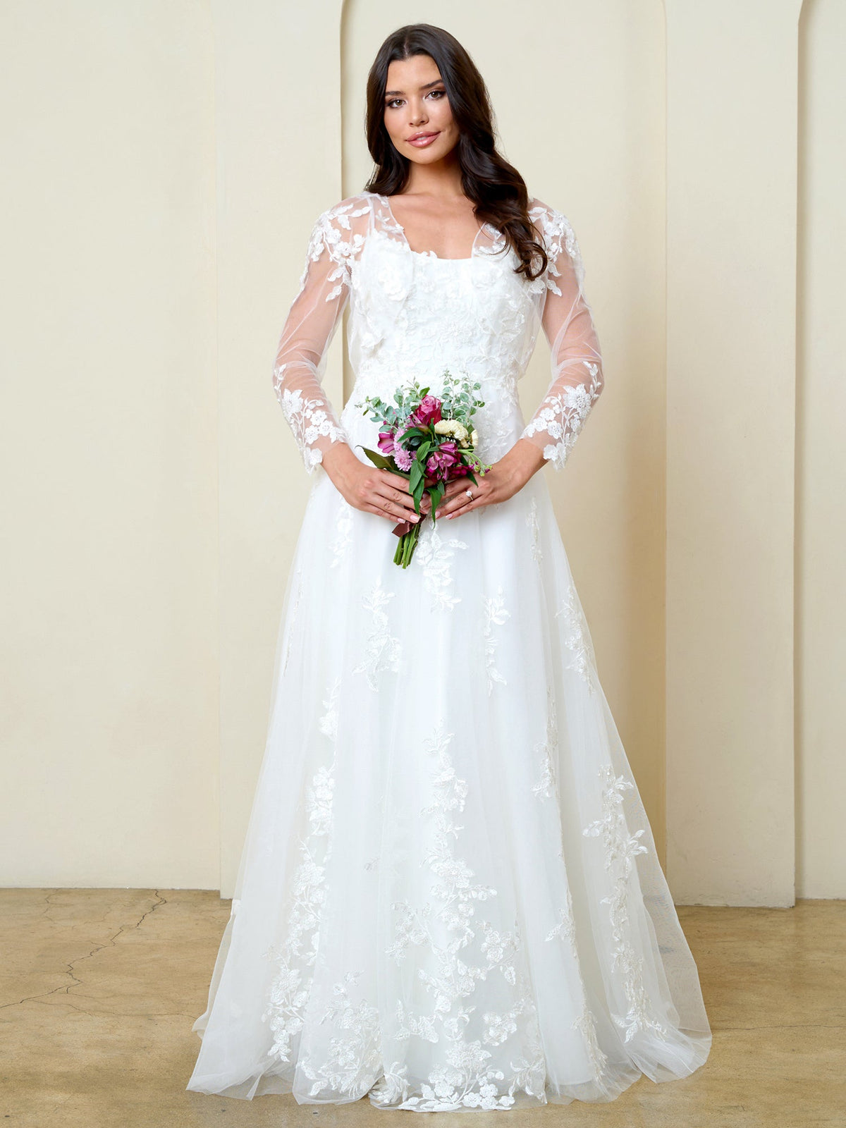 Spaghetti Strap Long Lace Wedding Dress by Eva Fashion 5320 in Off White