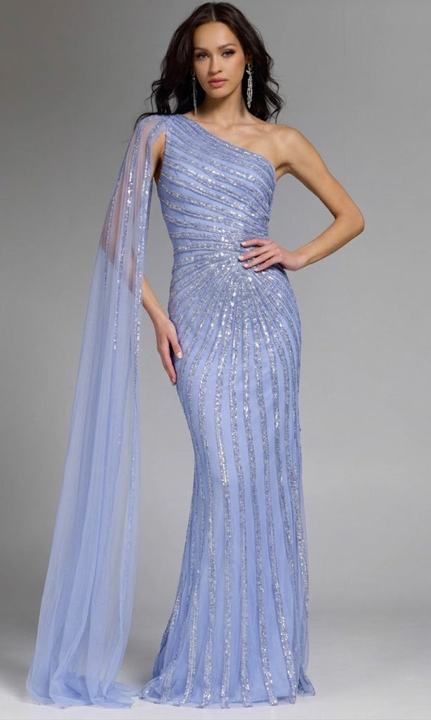 Jovani 23774 - Asymmetric Neck Sequin Sheath Gown