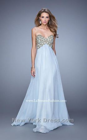 La Femme 20931C Lace Embroidered Slit Sleeveless Formal Dress