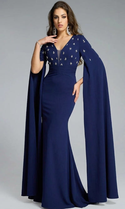 Jovani 43830 Beaded V-Neck Gown with Capesleeves