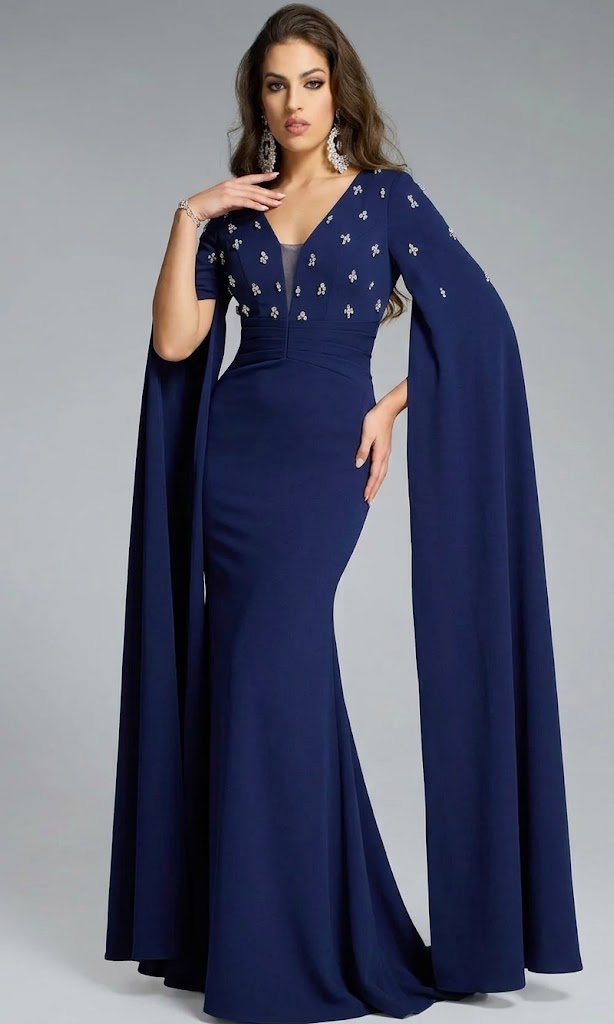 Jovani 43830 Beaded V-Neck Gown with Capesleeves