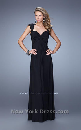 La Femme 20844C Lace Embroidered Slit V Neck Prom Dress